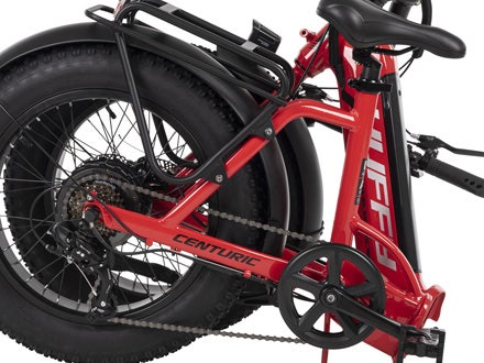 Huffy Centuric electric bike folded for compact storage and easy transportation, showcasing its convenient folding design. Huffy Centuric electric bike folded for compact storage and easy transportation, showcasing its convenient folding design.